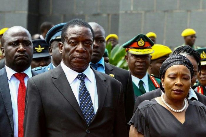 With President Mugabe, 93, in increasingly frail health, speculation has focused on Mnangagwa (pictured with wife Auxilia) to succeed him
