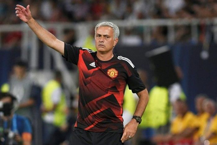 Manchester United's manager Jose Mourinho gives his instructions during the UEFA Super Cup football match against Real Madrid August 8, 2017