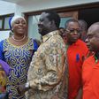 Kilifi woman rep Aisha Jumwa with Cord Leader Raila Odinga, Kilifi Senator Stewart Madzayo and Goveror Amason Kingi at a past reception in Malindi airport.