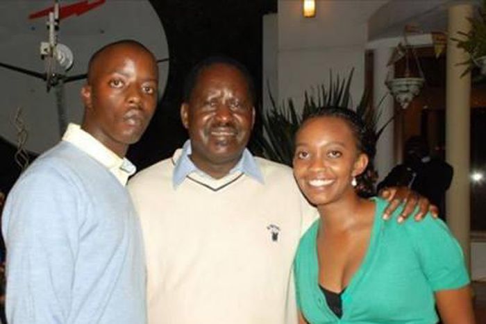 Opposition leader Raila Odinga (centre), son Raila Jr (left)