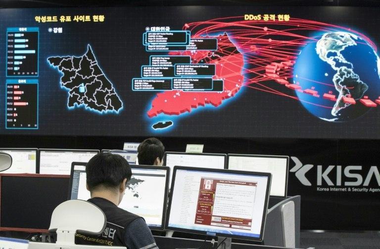 Staff monitor the spread of the WannaCry ransomware cyber-attack from the Korea Internet and Security Agency (KISA) in Seoul