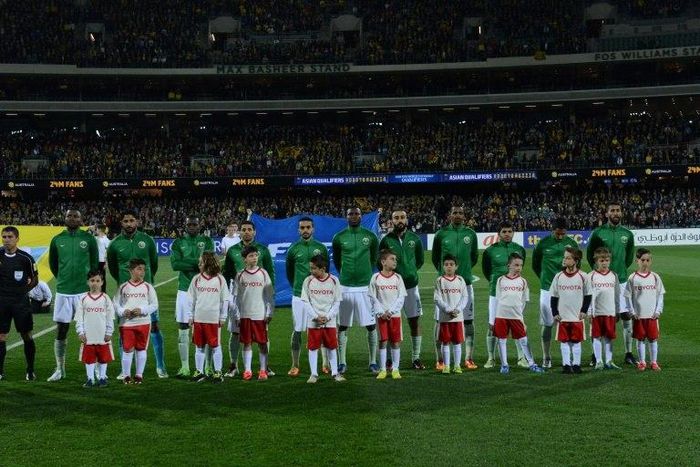 The Saudi Arabia team poses before the World Cup football Asian qualifying match between Australia and Saudi Arabia in Adelaide