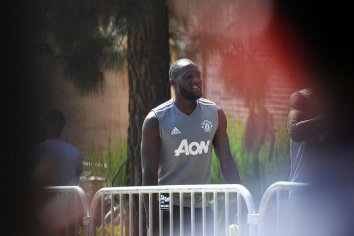 Romelu Lukaku arrives for a Manchester United's Open Training Session, at the University of California (UCLA), in Los Angeles, California, on July 14, 2017