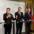 (L-R) Slovak Prime Minister Robert Fico, French President Emmanuel Macron, Austrian Chancellor Christian Kern and Czech Prime Minister Bohuslav Sobotka address a press conference in Salzburg