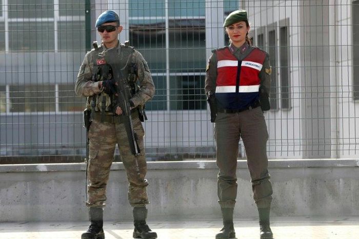 Turkish soldiers guard at the Sincan Prison in Ankara, on February 28, 2017 during the trial of suspects accused of involvement in last year's failed July coup