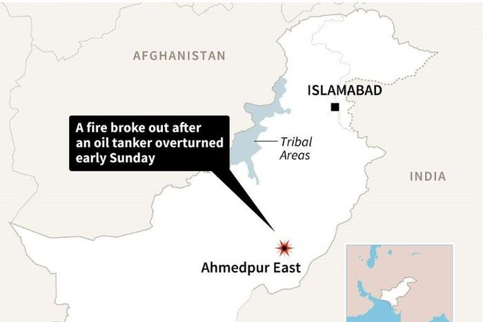 Map of Pakistan locating Ahmedpur East, site of a deadly oil tanker fire