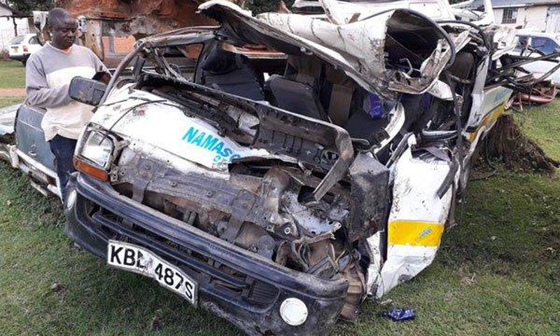Wreckage of the vehicle that was involved in the Nandi Hills accident in which 6 people perished