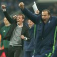 Schalke's head coach Markus Weinzierl celebrates during the UEFA Europa League 2nd-leg quarter-final football match against Ajax Amsterdam April 20, 2017