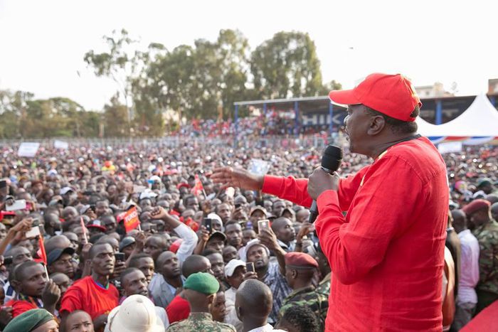 President Uhuru Kenyatta addresses his supporters during a tour in Kiambu County.