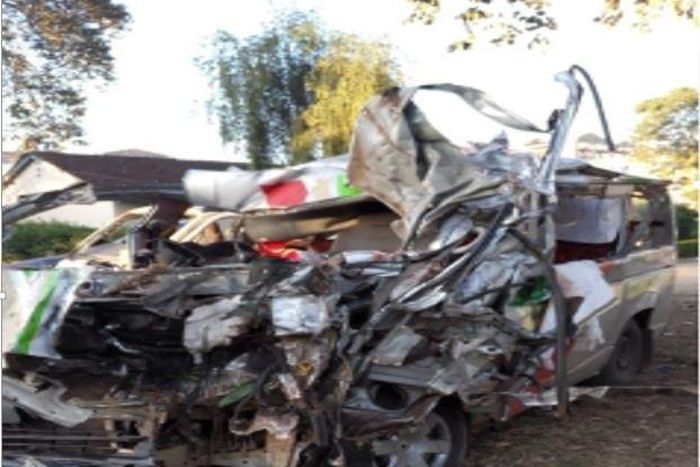 The wreckage of the matatu that was involved in an accident on Saturday