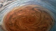 The Great Red Spot on Jupiter, taken by the Juno Spacecraft on its flyby over the storm on July 11, 2017
