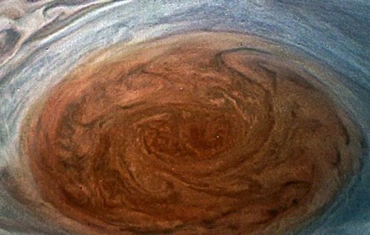The Great Red Spot on Jupiter, taken by the Juno Spacecraft on its flyby over the storm on July 11, 2017