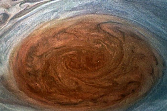 The Great Red Spot on Jupiter, taken by the Juno Spacecraft on its flyby over the storm on July 11, 2017