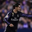 Real Madrid's forward Alvaro Morata celebrates after scoring their third goal during the Spanish league football match Club Deportivo Leganes SAD vs Real Madrid CF at the Estadio Municipal Butarque in Leganes on April 5, 2017