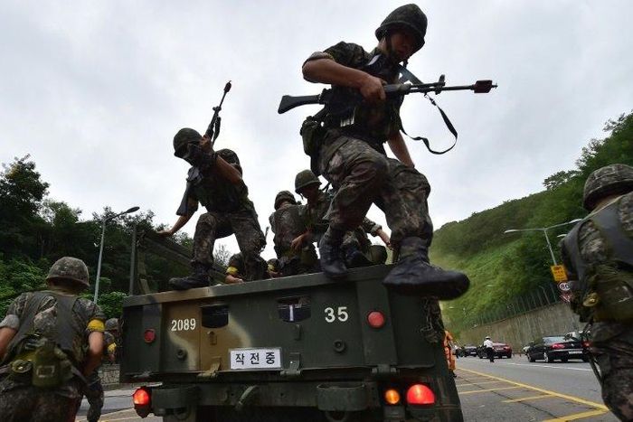 South Korean soldiers in last year's joint annual military exercises with the US, which Pyongyang warned Sunday will "pour gasoline on the fire" this year