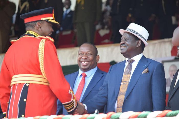 President Uhuru Kenyatta with former PM Raila Odinga during the Jamhuri Day celebrations