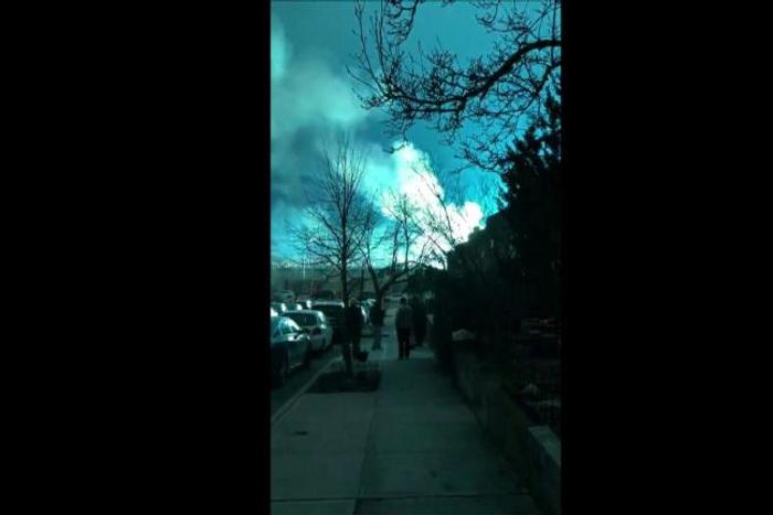 Thursday night lights: a fire at a power plant caused the sky to flash an eerie blue over New York City