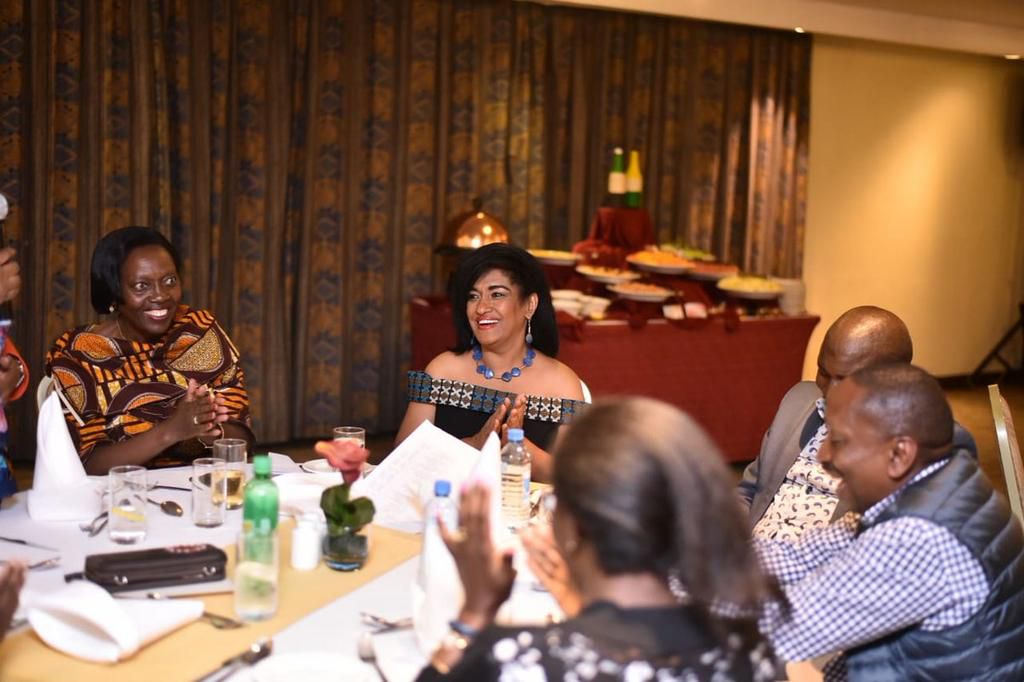 Narc-Kenya party leader Martha Karua (L) with Nairobi woman representative Esther Passaris (R) at the 2018 party alumni dinner