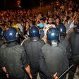 Protesters face security forces during a demonstration against corruption and employment in the northern Rif region, June 8, 2017 in Al Hoceima, Morocco