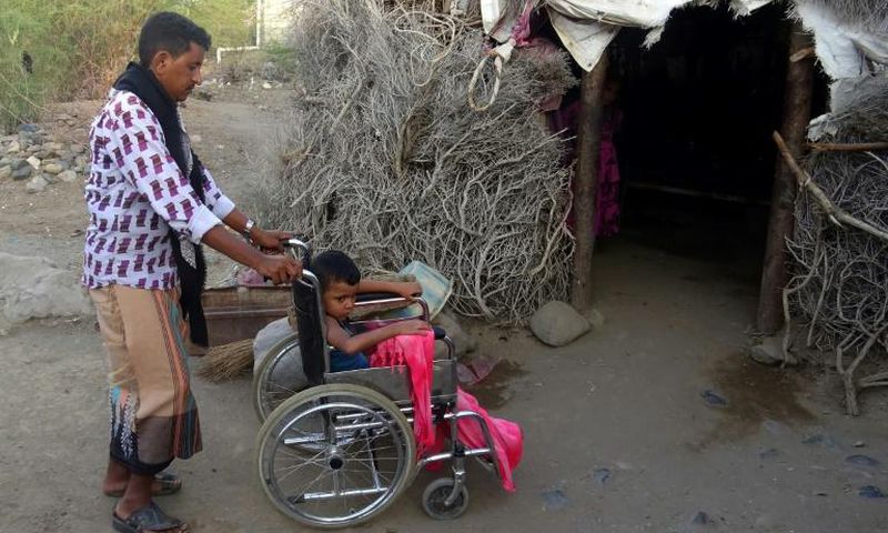 Abdullah, 7, was wounded by a landmine in Yemen's western province of Taez