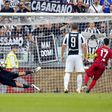 Juventus' goalkeeper Gianluigi Buffon saves a penalty kick during the Italian Serie A football match against Cagliari on August 19, 2017