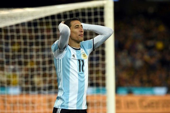 Agrentina's Angel Di Maria reacts to a missed goal during their friendly international football match against Brazil June 9, 2017