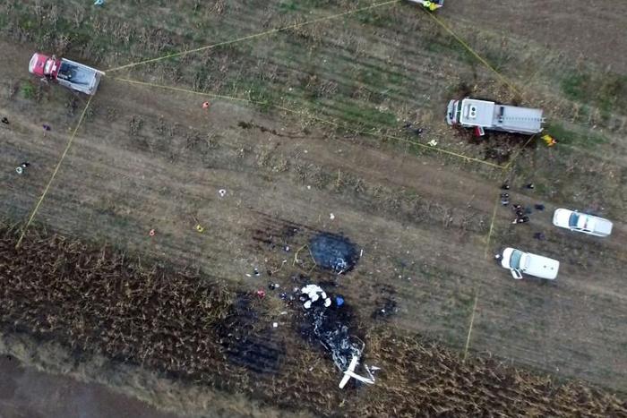 Ariel view of the scene of a helicopter accident in which the governor of the Mexican state of Puebla, Martha Erika Alonso, and her husband, senator and former governor of the same region, Rafael Moreno, died when the chopper plummeted to the ground