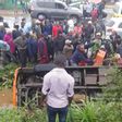 The matatu in the ditch with passengers stuck inside