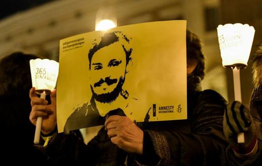Activists demonstrate in front the Italian Parliament on January 25, 2017 to mark the first anniversary since the disappearance in Egypt of Italian student Giulio Regeni