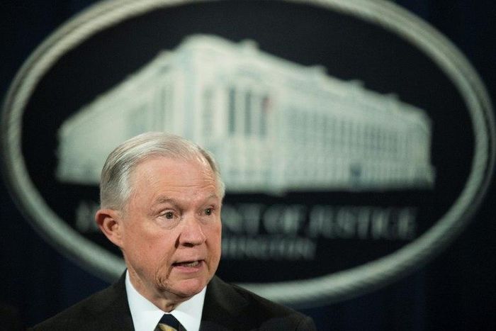 US Attorney General Jeff Sessions during a press conference at the US Department of Justice in Washington, DC