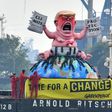 Greenpeace activists protest on a boat with a giant figure featuring US President Donald Trump in Hamburg, northern Germany where leaders of the world's top economies gather for a G20 summit