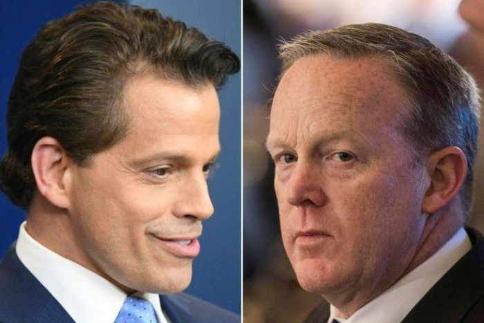Anthony Scaramucci (L), Donald Trump's new White House communications, and Sean Spicer