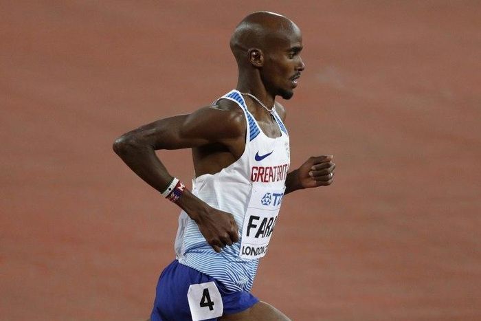 Britain's Mo Farah competes in the final of the men's 5000m athletics event at the 2017 IAAF World Championships at the London Stadium in London on August 12, 2017