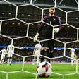 France's goalkeeper Hugo Lloris came out of his box to clear in stoppage time of a June 9, 2017 match in Sweden, but botched the kick