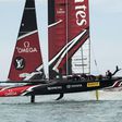 Emirates Team New Zealand races against Oracle Team USA in the Great Sound during the 35th America's Cup June 24, 2017 in Hamilton, Bermuda
