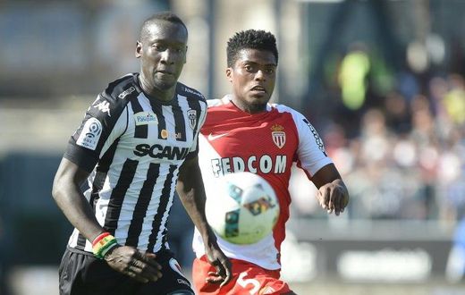 Angers' French forward Famara Diedhiou (left) vies with Monaco's Brazilian defender Jemerson during their French L1 match on April 8, 2017, at the Raymond Kopa Stadium in Angers, western France