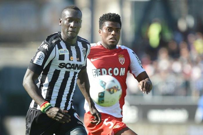Angers' French forward Famara Diedhiou (left) vies with Monaco's Brazilian defender Jemerson during their French L1 match on April 8, 2017, at the Raymond Kopa Stadium in Angers, western France
