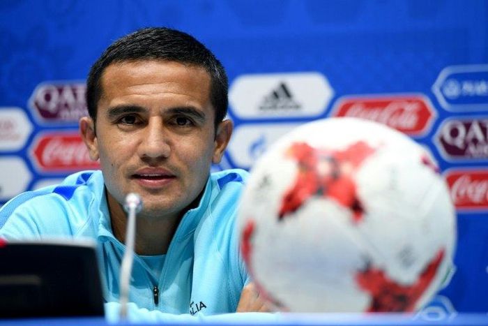 Australia's forward Tim Cahill attends a press conference during the Russia 2017 Confederations Cup football tournament in Sochi on June 18, 2017