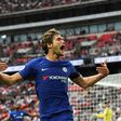 Chelsea's defender Marcos Alonso celebrates after he scored their second goal against Tottenham Hotspur on August 20, 2017
