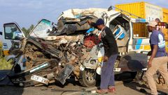The wreckage of an 11-seater matatu involved in an accident at Sobea near Salgaa area