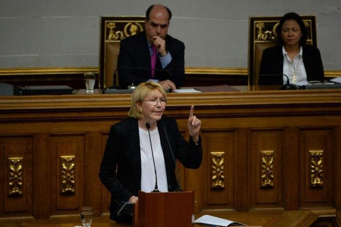 Attorney General Luisa Ortega, the most high-profile official to break ranks with Venezuelan President Nicolas Maduro, speaks at during a session of the National Assembly in Caracas, on July 3, 2017