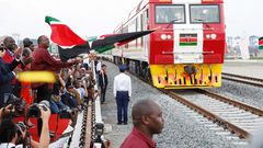 President Uhuru Kenyatta flags off the first cargo train on the Standard Gauge Railway in Mombasa, May 30, 2017.