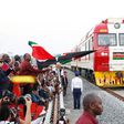 President Uhuru Kenyatta flags off the first cargo train on the Standard Gauge Railway in Mombasa, May 30, 2017.