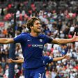 Chelsea's defender Marcos Alonso celebrates after he scored their second goal against Tottenham Hotspur on August 20, 2017