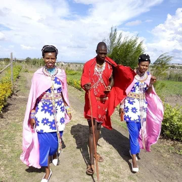 Kajiado's Tom Mako with his two wives Elizabeth and Joyce. They have said they have conditions before they can allow their husband a third wife