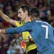 Real Madrid forward Cristiano Ronaldo gestures after receiving a red card during the first leg of the Spanish Super Cup against Barcelona on August 13, 2017