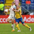 Anja Mittag (L) of Germany clashes with Jonna Andersson of Sweden during the UEFA Women’s Euro 2017