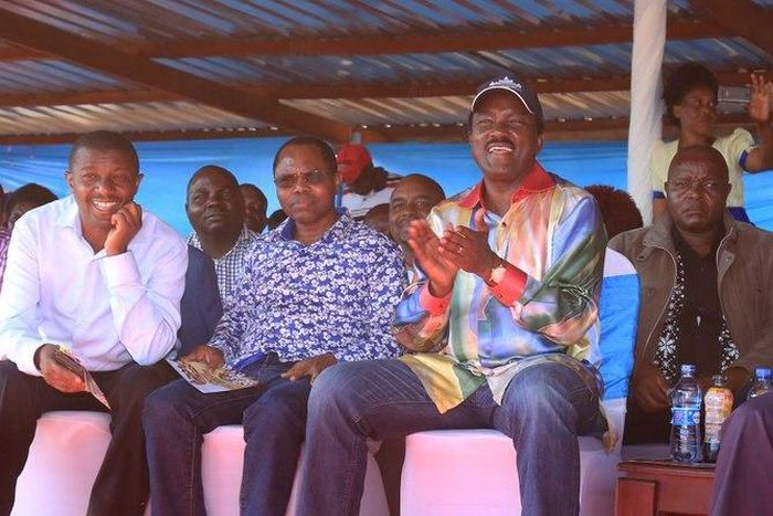 Wiper party leader Kalonzo Musyoka with MPs Gideon Ndambuki and Daniel Maanzo