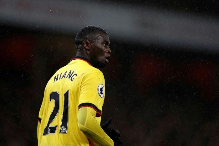 Watford's striker M'Baye Niang reacts during the English Premier League football match against Arsenal in London on January 31, 2017