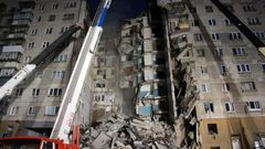 A large section of the building collapsed after a gas explosion on Monday morning in the central Russian city of Magnitogorsk